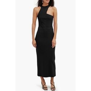 Marcella Sonata Ponte Knit Midi Cocktail Dress Small Black Asymmetric Cutout